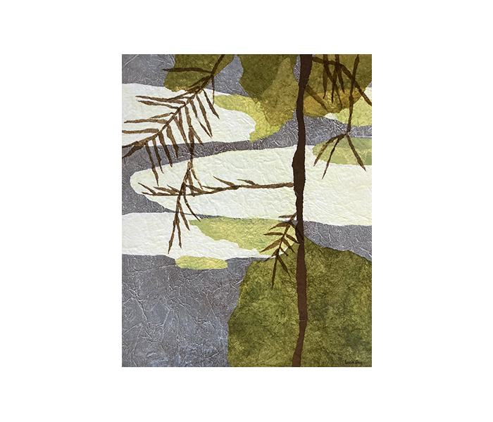 <b>Branches et feuilles au-dessus de l’eau et des nénuphars <br><b>Techniques mixtes - 41x33cm