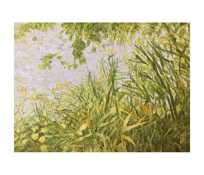 <b>Herbes folles et feuilles au bord de l’eau (v1) <br><b>Techniques mixtes - 81x109cm
