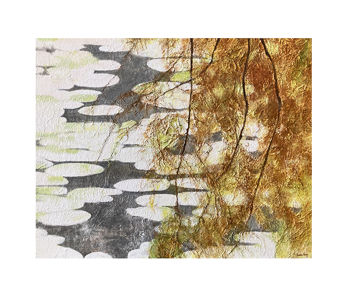 <b>Nénuphars et l’arbre rouge <br><b>Techniques mixtes - 65x81cm