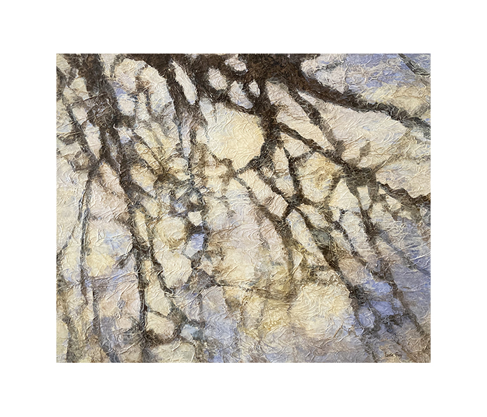 <b>Eau ensoleillée à travers les branches (v2) <br><b>Techniques mixtes - 54x65cm