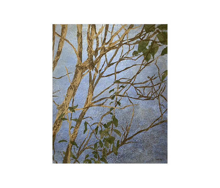 <b>Eau bleue à travers les branches (v2) <br><b>Techniques mixtes - 65x54cm