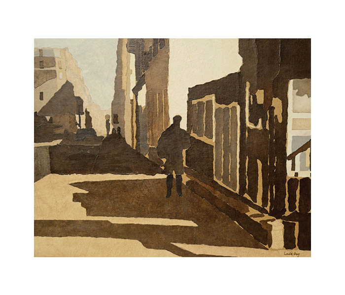 <b>La rue Olivier de Serres, Paris 15<sup>ème</sup><br><b>Papiers déchirés, teintés et collés sur toile - 40x50cm